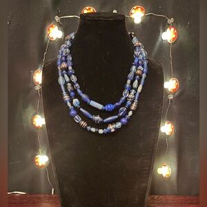 Antique Cobalt Blue Murano Millefiori/Czech Art Glass Necklace